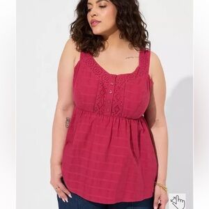Torrid Babydoll Cotton Window Pane Button Front Tank NEW W1405 Plus Size 1X